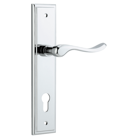 IVER Stirling Door Lever Handle On Stepped Backplate | Entrance Lever Set Only | 8 Finishes - Polished Chrome