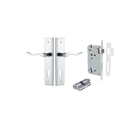 IVER Stirling Door Lever Handle On Stepped Backplate | Entrance Kit (Key/Key) | 8 Finishes - Polished Chrome