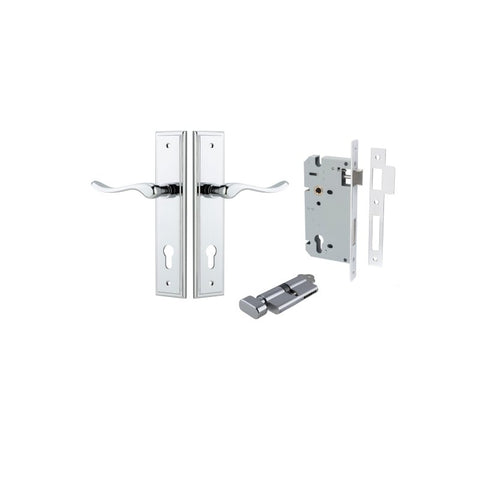IVER Stirling Door Lever Handle On Stepped Backplate | Entrance Kit (Key/Thumb) | 8 Finishes - Polished Chrome