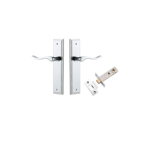 IVER Stirling Door Lever Handle On Stepped Backplate | Passage Kit | 8 Finishes - Polished Chrome