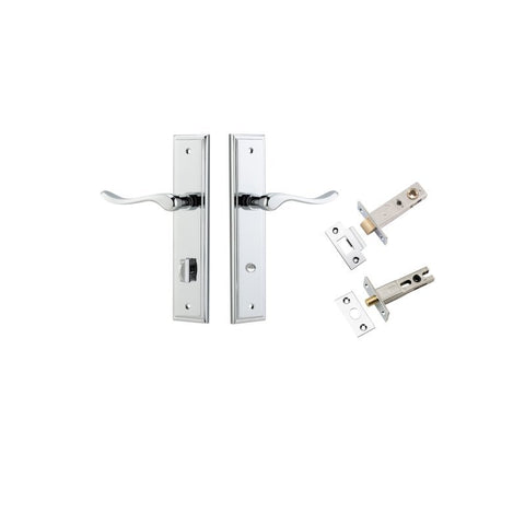 IVER Stirling Door Lever Handle On Stepped Backplate | Separate Privacy Kit | 8 Finishes - Polished Chrome
