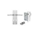 IVER Sarlat Lever Door Handle On Rectangular Backplate | Entrance Kit (Key/Key) | 10 Finishes - Brushed Chrome
