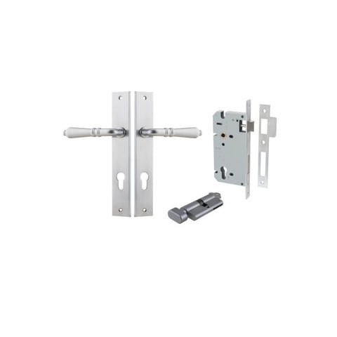 IVER Sarlat Lever Door Handle On Rectangular Backplate | Entrance Kit (Key/Thumb) | 10 Finishes - Brushed Chrome