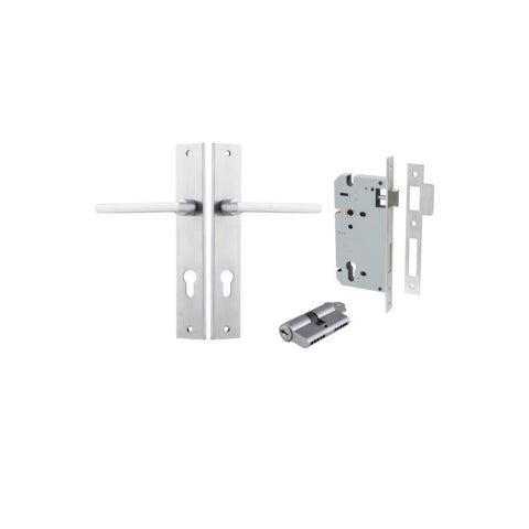 IVER Baltimore Door Lever Handle On Rectangular Backplate | Entrance Kit (Key/Key) | 7 Finishes - Brushed Chrome