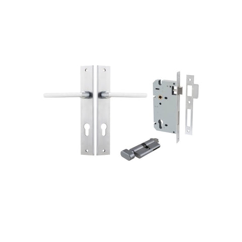 IVER Baltimore Door Lever Handle On Rectangular Backplate | Entrance Kit (Key/Thumb) | 7 Finishes - Brushed Chrome