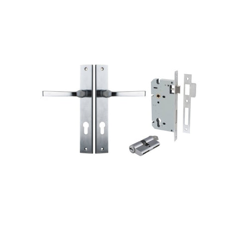 IVER Annecy Door Lever Handle On Rectangular Backplate | Entrance Kit (Key/Key) | 9 Finishes - Brushed Chrome