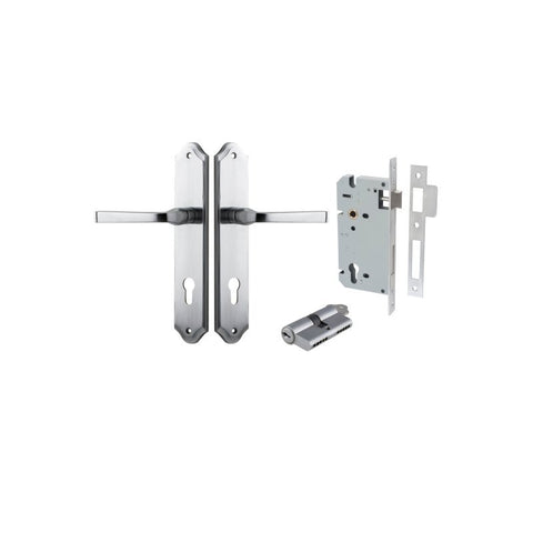 IVER Annecy Door Lever Handle On Shouldered Backplate | Entrance Kit (Key/Key) | 9 Finishes - Brushed Chrome