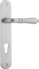 Iver Sarlat Solid Brass Door Lever on Oval Backplate | Entrance Lever Set Only | 10 Finishes - Brushed Chrome
