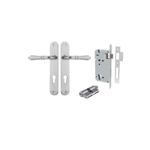Iver Sarlat Solid Brass Door Lever on Oval Backplate | Entrance Kit (Key/Key) | 10 Finishes - Brushed Chrome