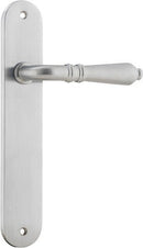 Iver Sarlat Solid Brass Door Lever on Oval Backplate | Passage Lever Set Only | 10 Finishes - Brushed Chrome