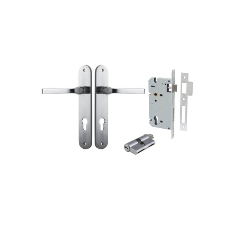 Iver Annecy Solid Brass Door Lever on Oval Backplate | Entrance Kit (Key/Key) | 9 Finishes - Brushed Chrome