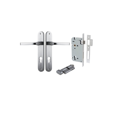 Iver Annecy Solid Brass Door Lever on Oval Backplate | Entrance Kit (Key/Thumb) | 9 Finishes - Brushed Chrome