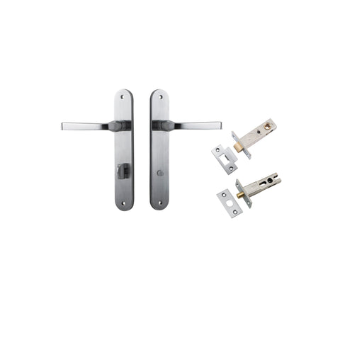Iver Annecy Solid Brass Door Lever on Oval Backplate | Separate Privacy Kit | 9 Finishes - Brushed Chrome