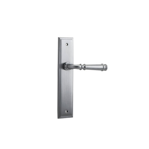 IVER Verona Door Lever Handle On Stepped Backplate | Passage Lever Set Only | 9 Finishes - Brushed Chrome