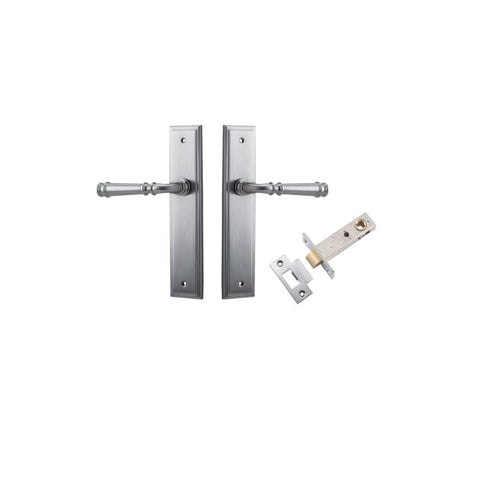 IVER Verona Door Lever Handle On Stepped Backplate | Passage Kit | 9 Finishes - Brushed Chrome