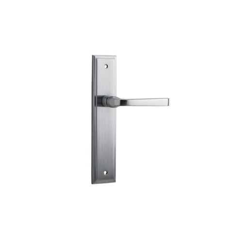 IVER Annecy Door Lever Handle On Stepped Backplate | Passage Lever Set Only | 9 Finishes - Brushed Chrome