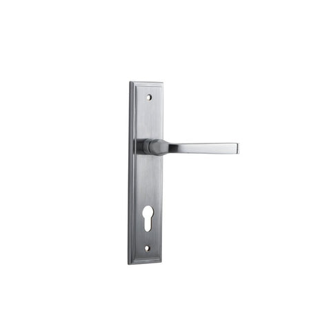 IVER Annecy Door Lever Handle On Stepped Backplate | Entrance Lever Set Only | 9 Finishes - Brushed Chrome