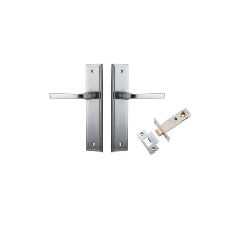 IVER Annecy Door Lever Handle On Stepped Backplate | Passage Kit | 9 Finishes - Brushed Chrome