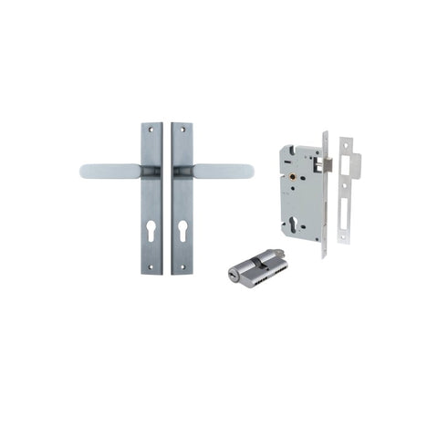 IVER Bronte Door Lever Handle On Rectangular Backplate | Entrance Kit (Key/Key) | 7 Finishes - Brushed Chrome