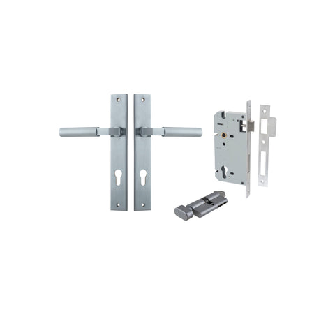 IVER Berlin Door Lever Handle On Rectangular Backplate | Entrance Kit (Key/Thumb) | 7 Finishes - Brushed Chrome