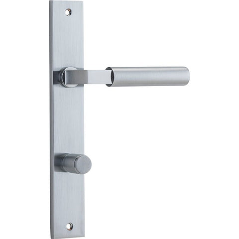 IVER Berlin Door Lever Handle On Rectangular Backplate | Privacy Lever Set Only | 7 Finishes - Brushed Chrome