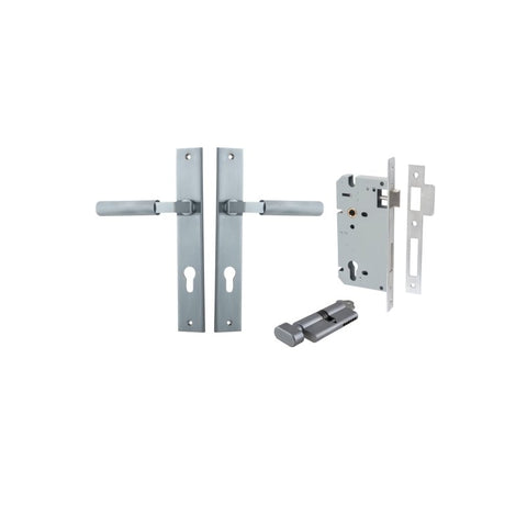 IVER Brunswick Door Lever Handle On Rectangular Backplate | Entrance Kit (Key/Thumb) | 6 Finishes - Brushed Chrome