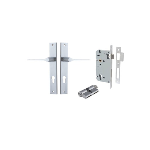 IVER Como Door Lever Handle On Rectangular Backplate | Entrance Kit (Key/Key) | 7 Finishes - Brushed Chrome