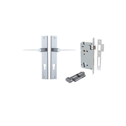 IVER Como Door Lever Handle On Rectangular Backplate | Entrance Kit (Key/Thumb) | 7 Finishes - Brushed Chrome