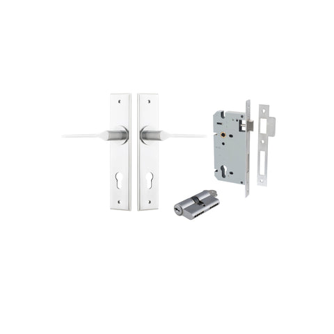IVER Como Door Lever Handle On Chamfered Backplate | Entrance Kit (Key/Key) | 7 Finishes - Brushed Chrome