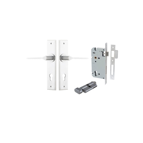 IVER Como Door Lever Handle On Chamfered Backplate | Entrance Kit (Key/Thumb) | 7 Finishes - Brushed Chrome