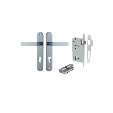 Iver Bronte Solid Brass Door Lever on Oval Backplate | Entrance Kit (Key/Key) | 7 Finishes - Brushed Chrome