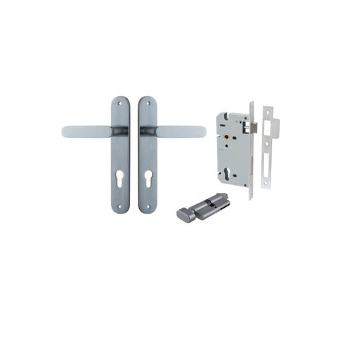 Iver Bronte Solid Brass Door Lever on Oval Backplate | Entrance Kit (Key/Thumb) | 7 Finishes - Brushed Chrome