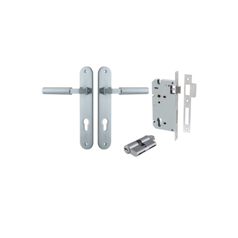 Iver Berlin Solid Brass Door Lever on Oval Backplate | Entrance Kit (Key/Key) | 7 Finishes - Brushed Chrome