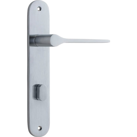 IVER Como Door Lever Handle On Oval Backplate | Privacy Lever Set Only | 7 Finishes - Brushed Chrome