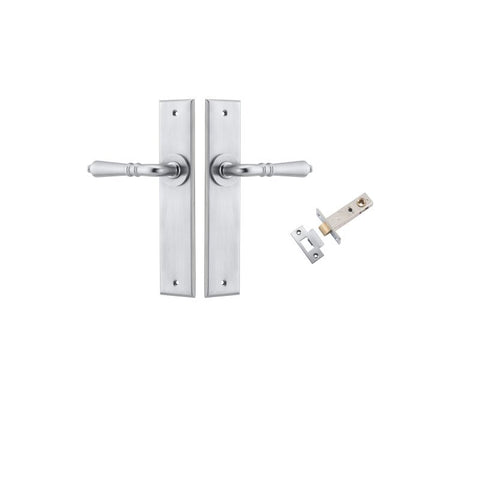 IVER Sarlat Door Lever Handle On Chamfered Backplate | Passage Kit | 10 Finishes - Brushed Chrome