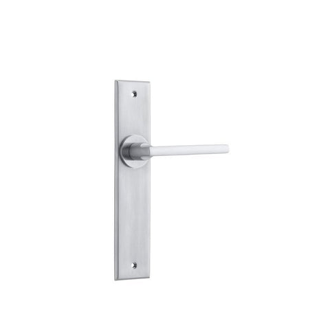 Iver Baltimore Door Lever Handle on Chamfered Backplate | Passage Lever Set Only | 7 Finishes - Brushed Chrome