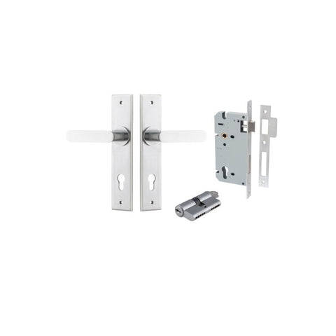IVER Bronte Door Lever Handle On Chamfered Backplate | Entrance Kit (Key/Key) | 7 Finishes - Brushed Chrome