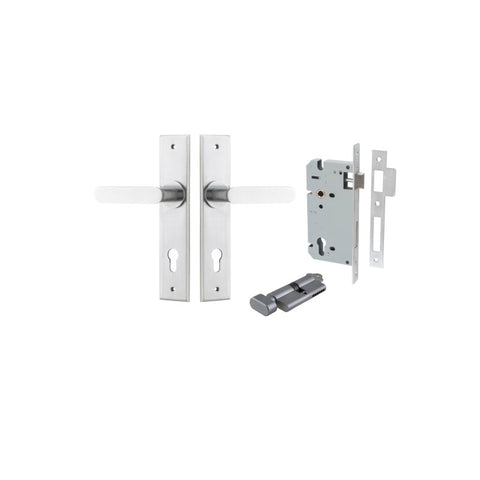 IVER Bronte Door Lever Handle On Chamfered Backplate | Entrance Kit (Key/Thumb) | 7 Finishes - Brushed Chrome