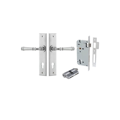 IVER Verona Door Lever Handle On Chamfered Backplate | Entrance Kit (Key/Key) | 9 Finishes - Brushed Chrome