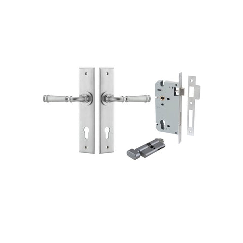 IVER Verona Door Lever Handle On Chamfered Backplate | Entrance Kit (Key/Thumb) | 9 Finishes - Brushed Chrome