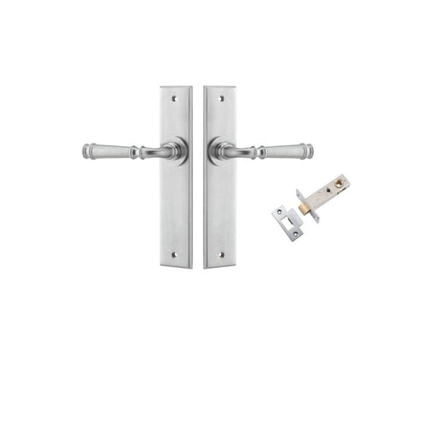 IVER Verona Door Lever Handle On Chamfered Backplate | Passage Kit | 9 Finishes - Brushed Chrome