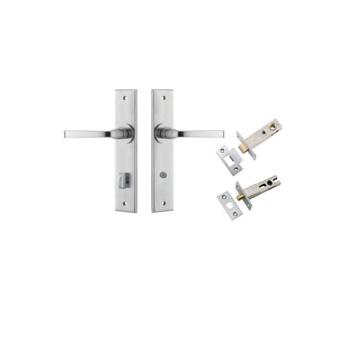 IVER Annecy Door Lever Handle On Chamfered Backplate | Separate Privacy Kit | 9 Finishes - Brushed Chrome