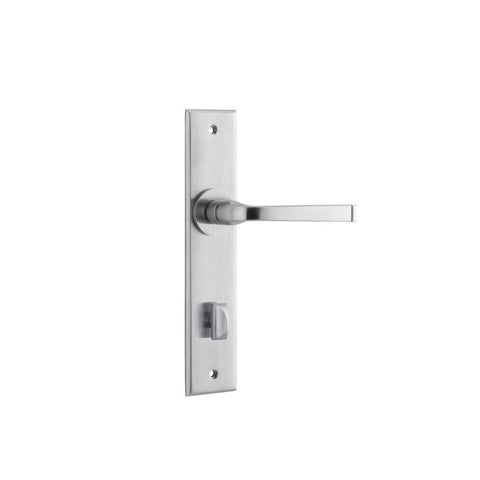 IVER Annecy Door Lever Handle On Chamfered Backplate | Privacy Lever Set Only | 9 Finishes - Brushed Chrome