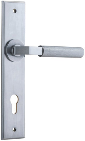 IVER Brunswick Door Lever Handle On Chamfered Backplate | Entrance Lever Set Only | 6 Finishes - Brushed Chrome