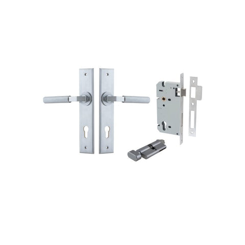 IVER Brunswick Door Lever Handle On Chamfered Backplate | Entrance Kit (Key/Thumb) | 6 Finishes - Brushed Chrome