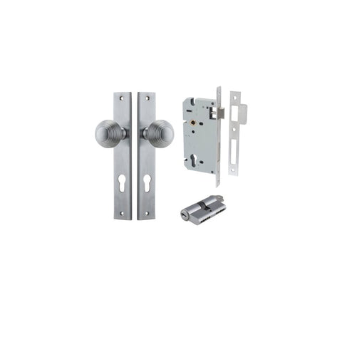 IVER Guildford Door Knob On Rectangular Backplate | Entrance Kit (Key/Key) | 9 Finishes - Brushed Chrome