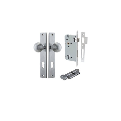 IVER Guildford Door Knob On Rectangular Backplate | Entrance Kit (Key/Thumb) | 9 Finishes - Brushed Chrome