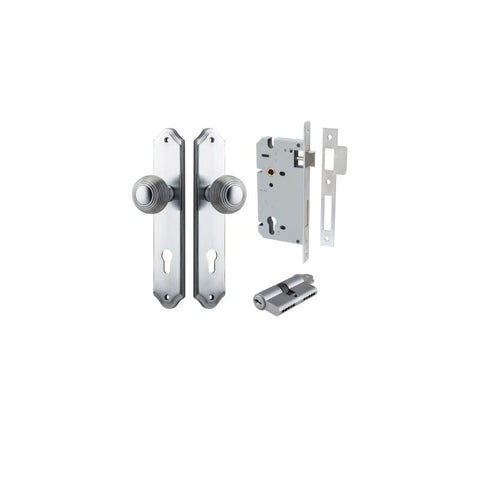 IVER Guildford Door Knob On Shouldered Backplate | Entrance Kit (Key/Key) | 8 Finishes - Brushed Chrome