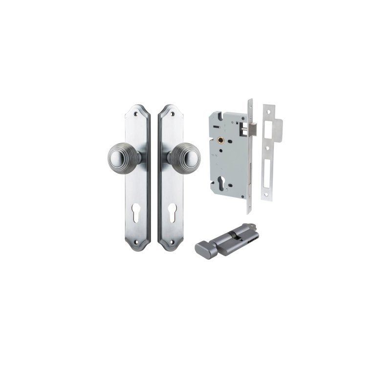 IVER Guildford Door Knob On Shouldered Backplate | Entrance Kit (Key/Thumb) | 8 Finishes - Brushed Chrome