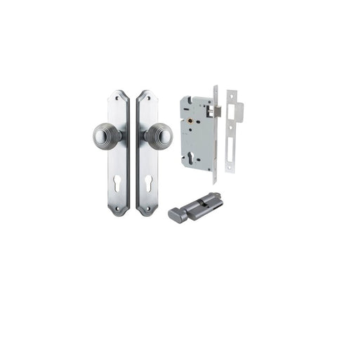 IVER Guildford Door Knob On Shouldered Backplate | Entrance Kit (Key/Thumb) | 8 Finishes - Brushed Chrome